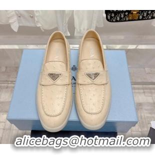 Unique Style Prada Ostrich-Embossed Leather Loafers Apricot 1D222N 612128