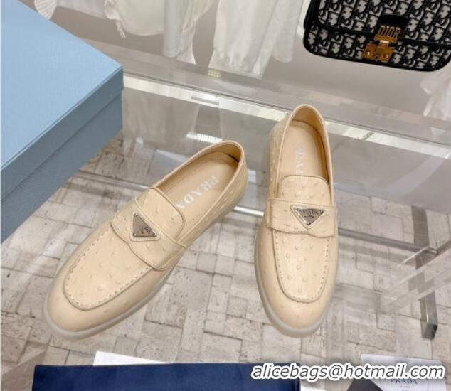 Unique Style Prada Ostrich-Embossed Leather Loafers Apricot 1D222N 612128