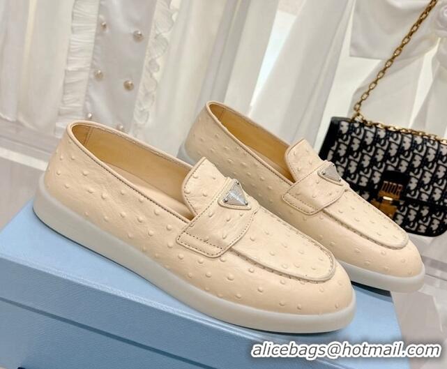 Unique Style Prada Ostrich-Embossed Leather Loafers Apricot 1D222N 612128