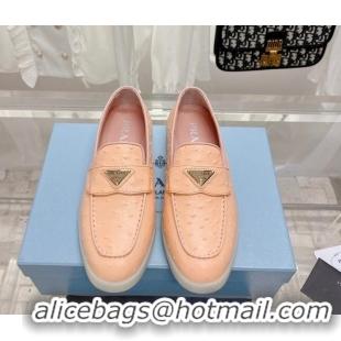 Durable Prada Ostrich-Embossed Leather Loafers Peachy Pink 1D222N 612129