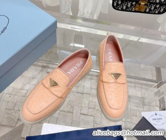 Durable Prada Ostrich-Embossed Leather Loafers Peachy Pink 1D222N 612129