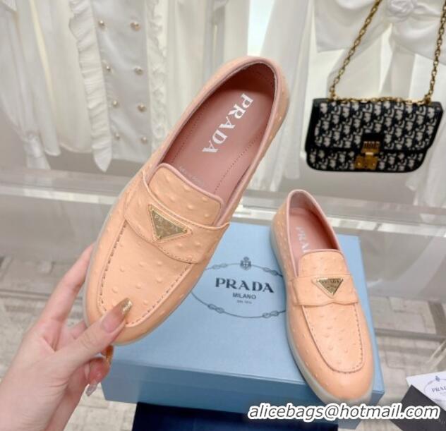 Durable Prada Ostrich-Embossed Leather Loafers Peachy Pink 1D222N 612129