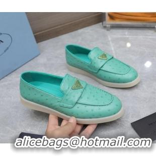 Best Product Prada Ostrich-Embossed Leather Loafers Green 1D222N 612130