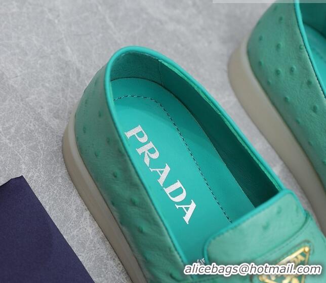 Best Product Prada Ostrich-Embossed Leather Loafers Green 1D222N 612130