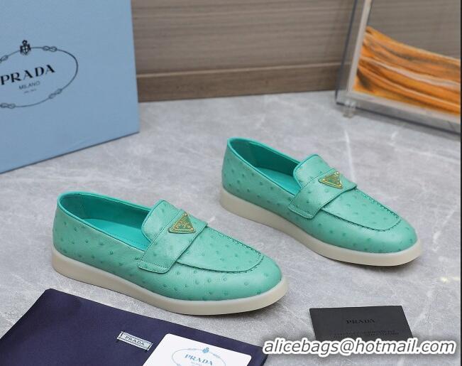 Best Product Prada Ostrich-Embossed Leather Loafers Green 1D222N 612130