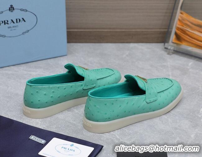 Best Product Prada Ostrich-Embossed Leather Loafers Green 1D222N 612130