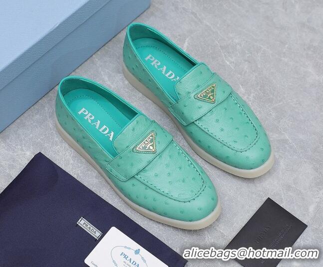 Best Product Prada Ostrich-Embossed Leather Loafers Green 1D222N 612130