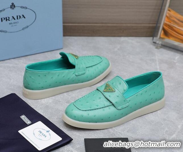 Best Product Prada Ostrich-Embossed Leather Loafers Green 1D222N 612130