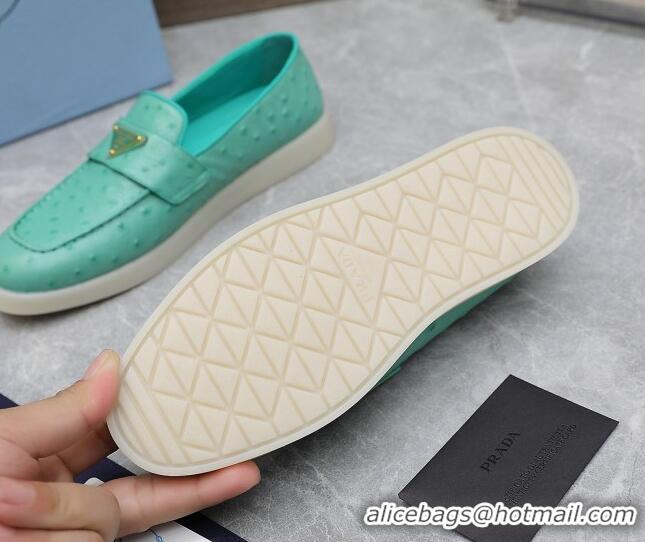 Best Product Prada Ostrich-Embossed Leather Loafers Green 1D222N 612130