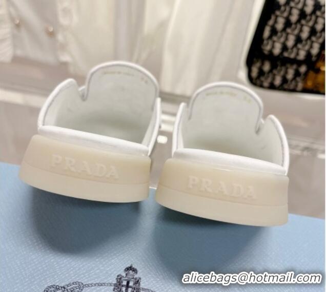 Pretty Style Prada Ostrich-Embossed Leather Sabots Flat Mules White 1D270N 612132