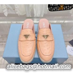 Best Price Prada Ostrich-Embossed Leather Sabots Flat Mules Peachy Pink 1D270N 612137