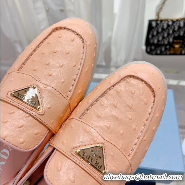 Best Price Prada Ostrich-Embossed Leather Sabots Flat Mules Peachy Pink 1D270N 612137