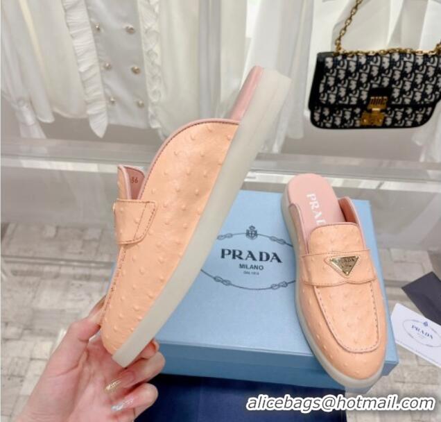 Best Price Prada Ostrich-Embossed Leather Sabots Flat Mules Peachy Pink 1D270N 612137