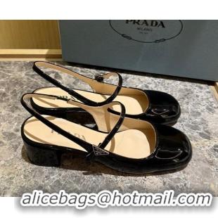 Hot Style Prada Patent Leather Slingback Pumps 4cm Black 1I161N 612143