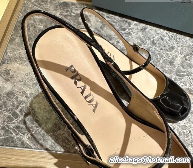 Hot Style Prada Patent Leather Slingback Pumps 4cm Black 1I161N 612143