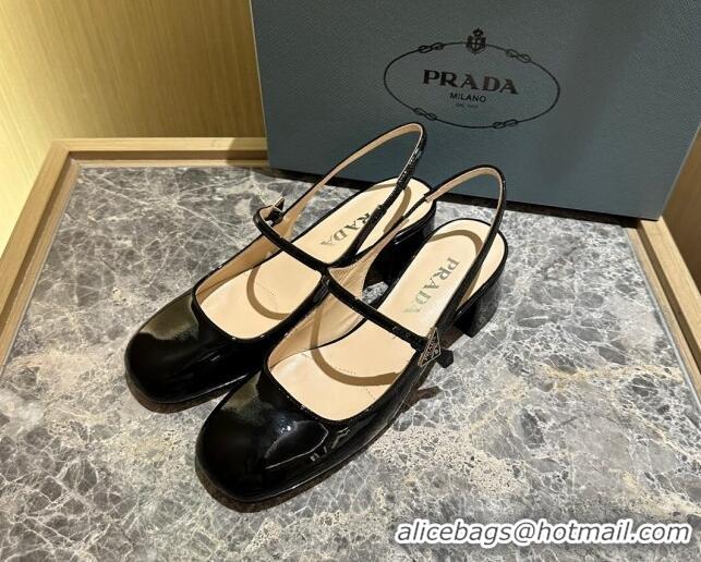 Hot Style Prada Patent Leather Slingback Pumps 4cm Black 1I161N 612143