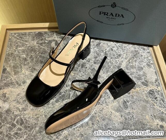 Hot Style Prada Patent Leather Slingback Pumps 4cm Black 1I161N 612143