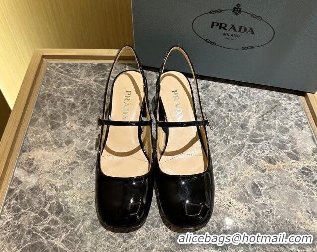 Hot Style Prada Patent Leather Slingback Pumps 4cm Black 1I161N 612143