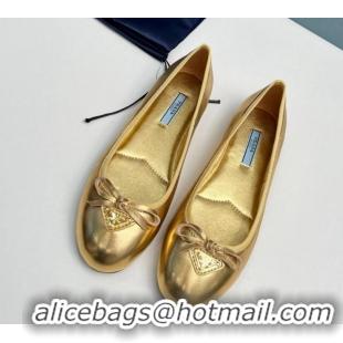 Stylish Prada Metallic Leather ballerinas Gold 612154