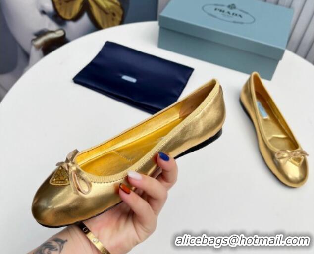 Stylish Prada Metallic Leather ballerinas Gold 612154