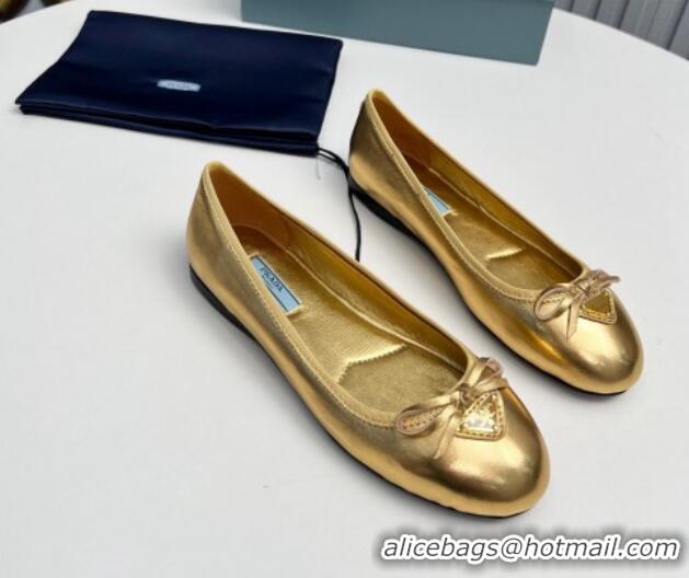 Stylish Prada Metallic Leather ballerinas Gold 612154