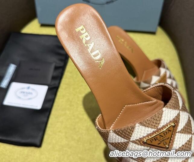 Buy Luxury Prada Embroidered fabric heel slides 6.5cm White/Brown 612162