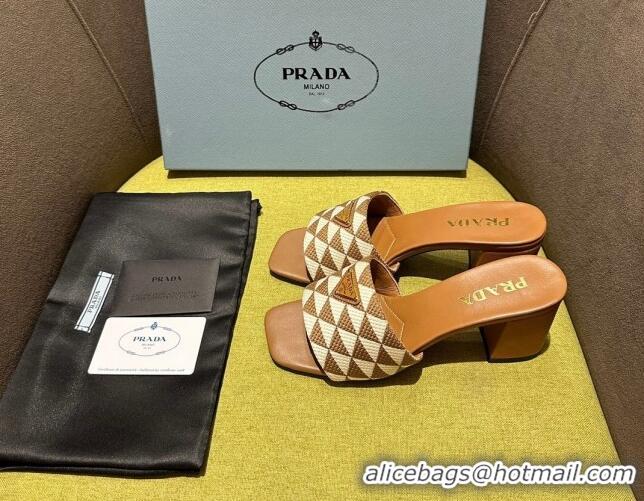 Buy Luxury Prada Embroidered fabric heel slides 6.5cm White/Brown 612162