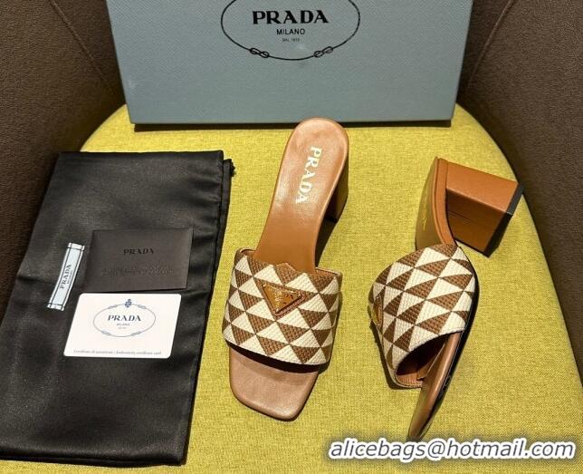 Buy Luxury Prada Embroidered fabric heel slides 6.5cm White/Brown 612162