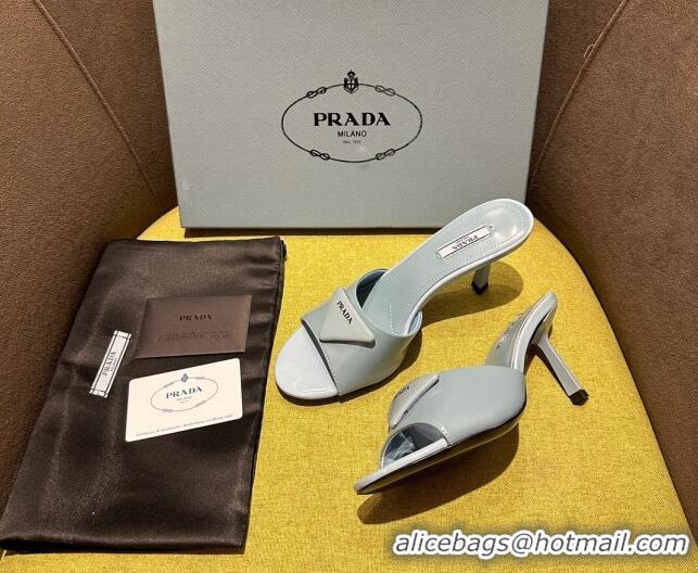 Purchase Prada Brushed Heel Slide Sandals 7.5cm with Crystals Grey 612172