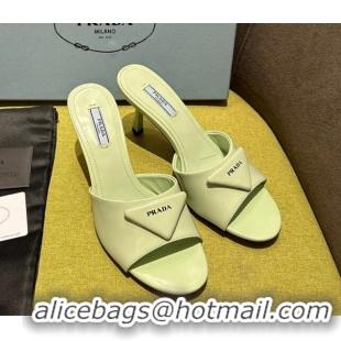 Sumptuous Prada Brushed Heel Slide Sandals 7.5cm with Crystals Green 612173