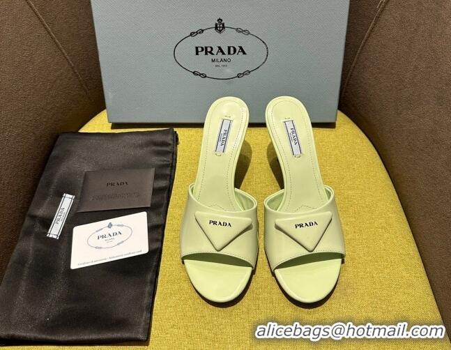 Sumptuous Prada Brushed Heel Slide Sandals 7.5cm with Crystals Green 612173