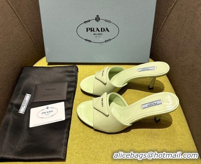 Sumptuous Prada Brushed Heel Slide Sandals 7.5cm with Crystals Green 612173