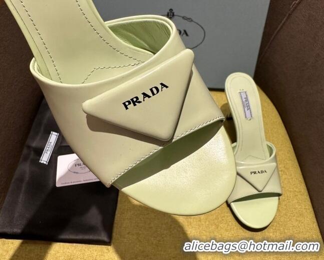 Sumptuous Prada Brushed Heel Slide Sandals 7.5cm with Crystals Green 612173