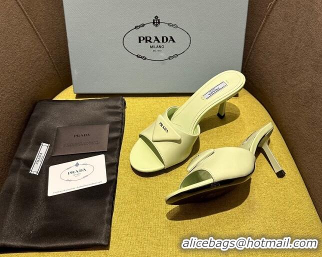 Sumptuous Prada Brushed Heel Slide Sandals 7.5cm with Crystals Green 612173