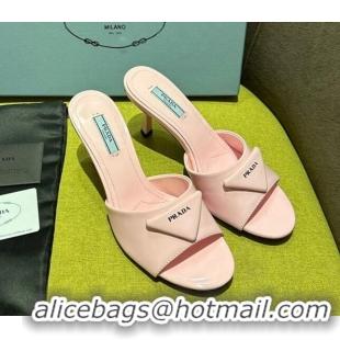 Best Grade Prada Brushed Heel Slide Sandals 7.5cm with Crystals Pink 612174