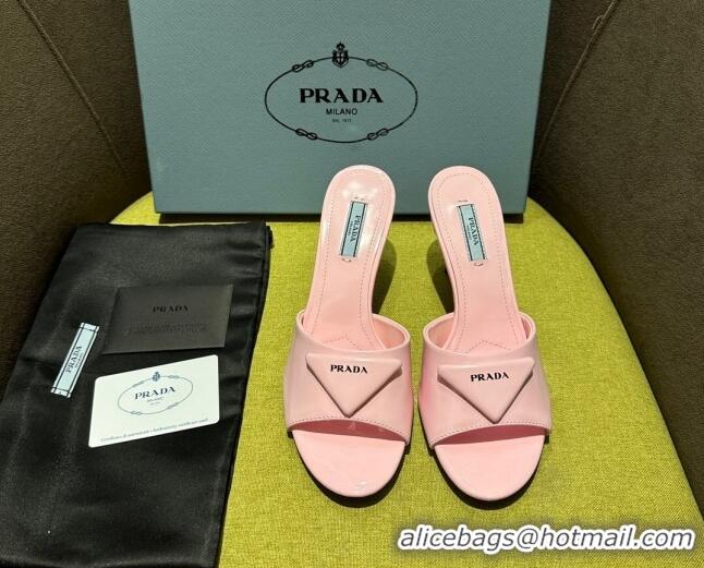 Best Grade Prada Brushed Heel Slide Sandals 7.5cm with Crystals Pink 612174