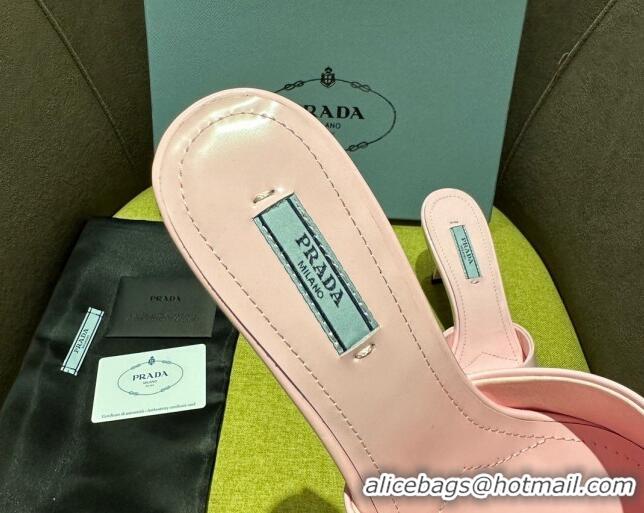 Best Grade Prada Brushed Heel Slide Sandals 7.5cm with Crystals Pink 612174