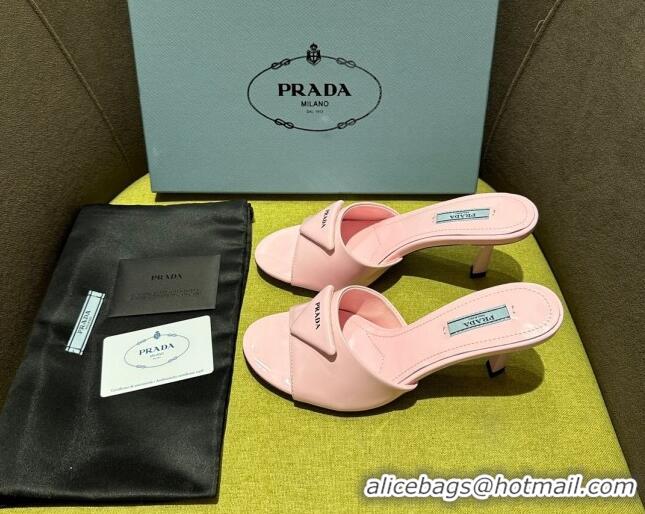 Best Grade Prada Brushed Heel Slide Sandals 7.5cm with Crystals Pink 612174