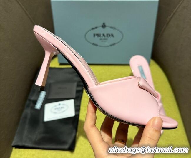 Best Grade Prada Brushed Heel Slide Sandals 7.5cm with Crystals Pink 612174