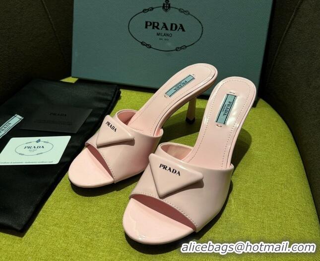 Best Grade Prada Brushed Heel Slide Sandals 7.5cm with Crystals Pink 612174