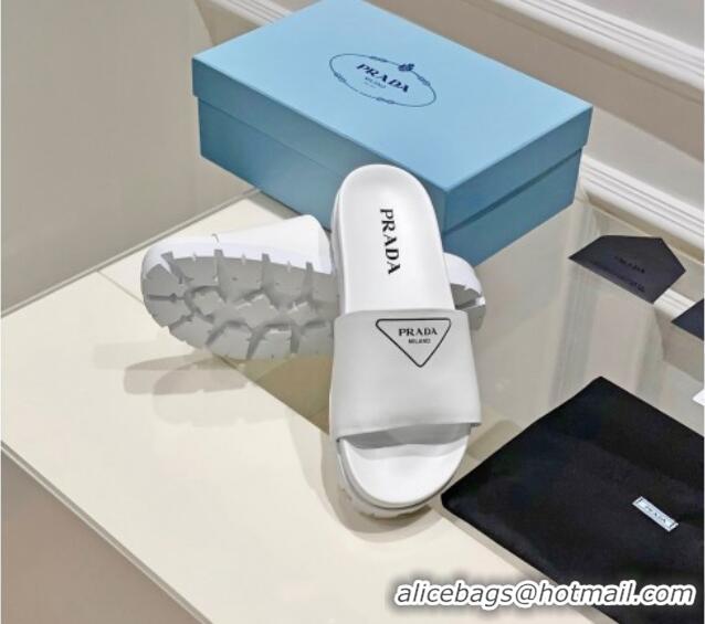 Sophisticated Prada Rubber Slide Sandals with Printed Triangle Logo White 612178