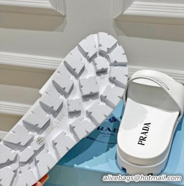 Sophisticated Prada Rubber Slide Sandals with Printed Triangle Logo White 612178