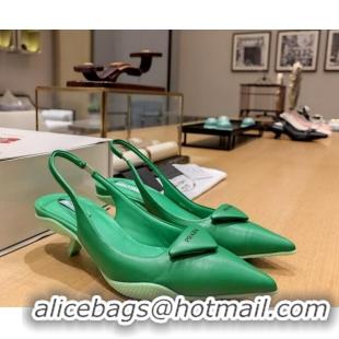 Hot Style Prada Soft Padded Leather Slingback Pumps 3.5cm Green 612182