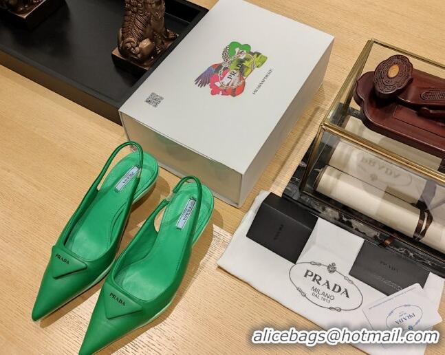 Hot Style Prada Soft Padded Leather Slingback Pumps 3.5cm Green 612182