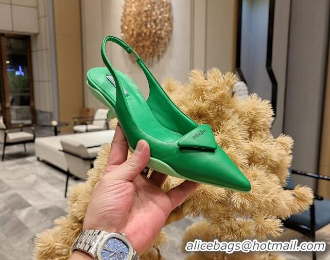 Hot Style Prada Soft Padded Leather Slingback Pumps 3.5cm Green 612182