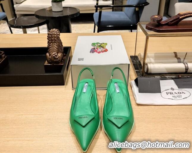 Hot Style Prada Soft Padded Leather Slingback Pumps 3.5cm Green 612182