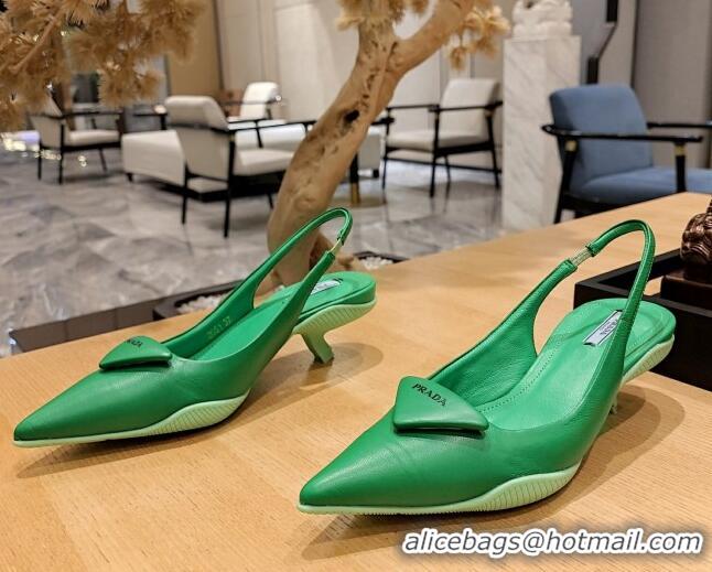 Hot Style Prada Soft Padded Leather Slingback Pumps 3.5cm Green 612182