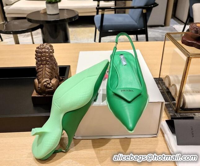 Hot Style Prada Soft Padded Leather Slingback Pumps 3.5cm Green 612182