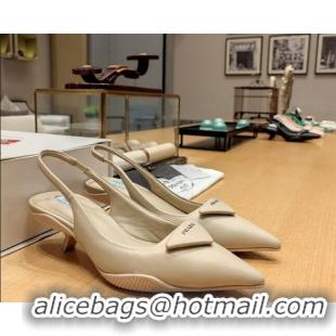 Top Quality Prada Soft Padded Leather Slingback Pumps 3.5cm Nude 612183