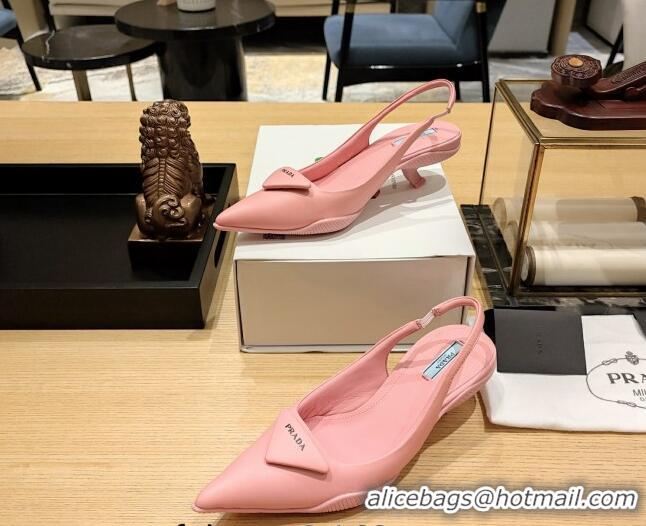 Luxury Prada Soft Padded Leather Slingback Pumps 3.5cm Pink 612184